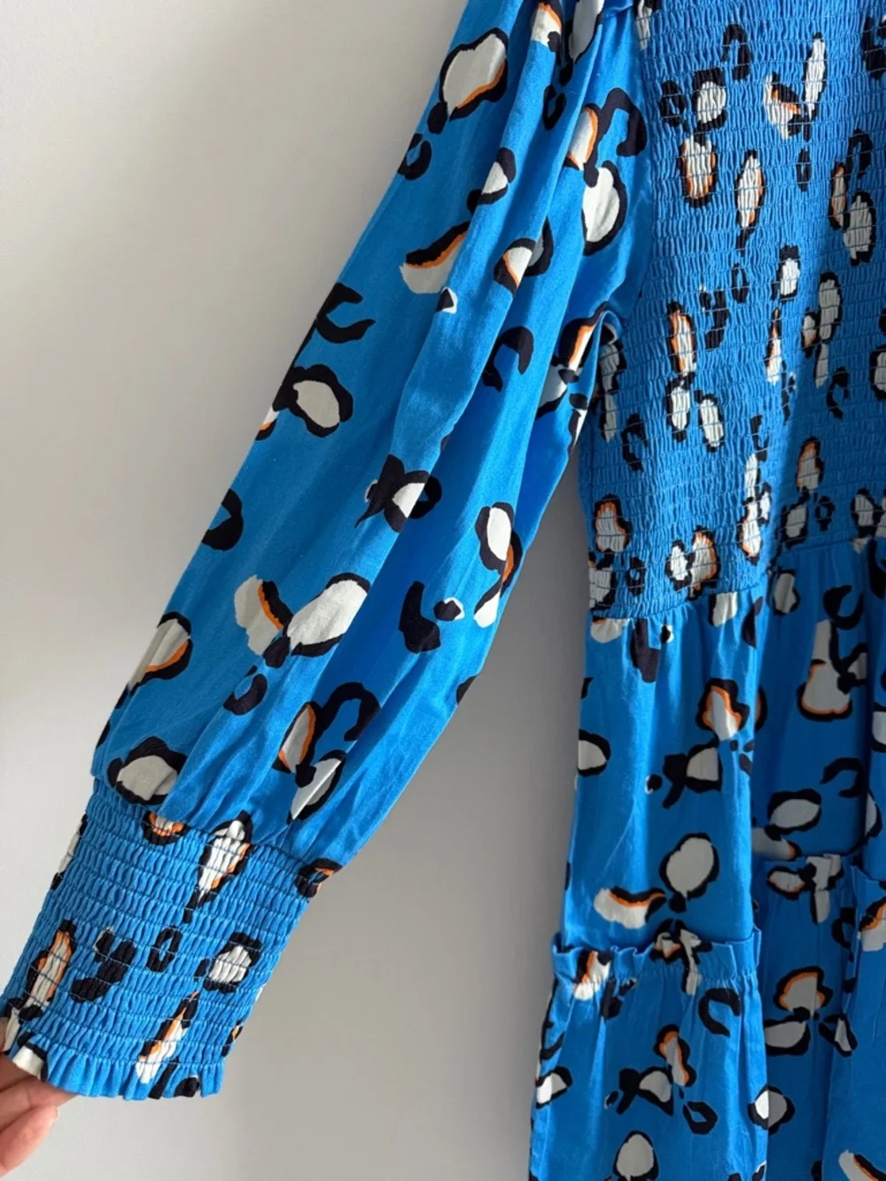 Briton Court NWT Blue Leopard Smocked Tiered Mini Dress Boho XL - Picture 4 of 13